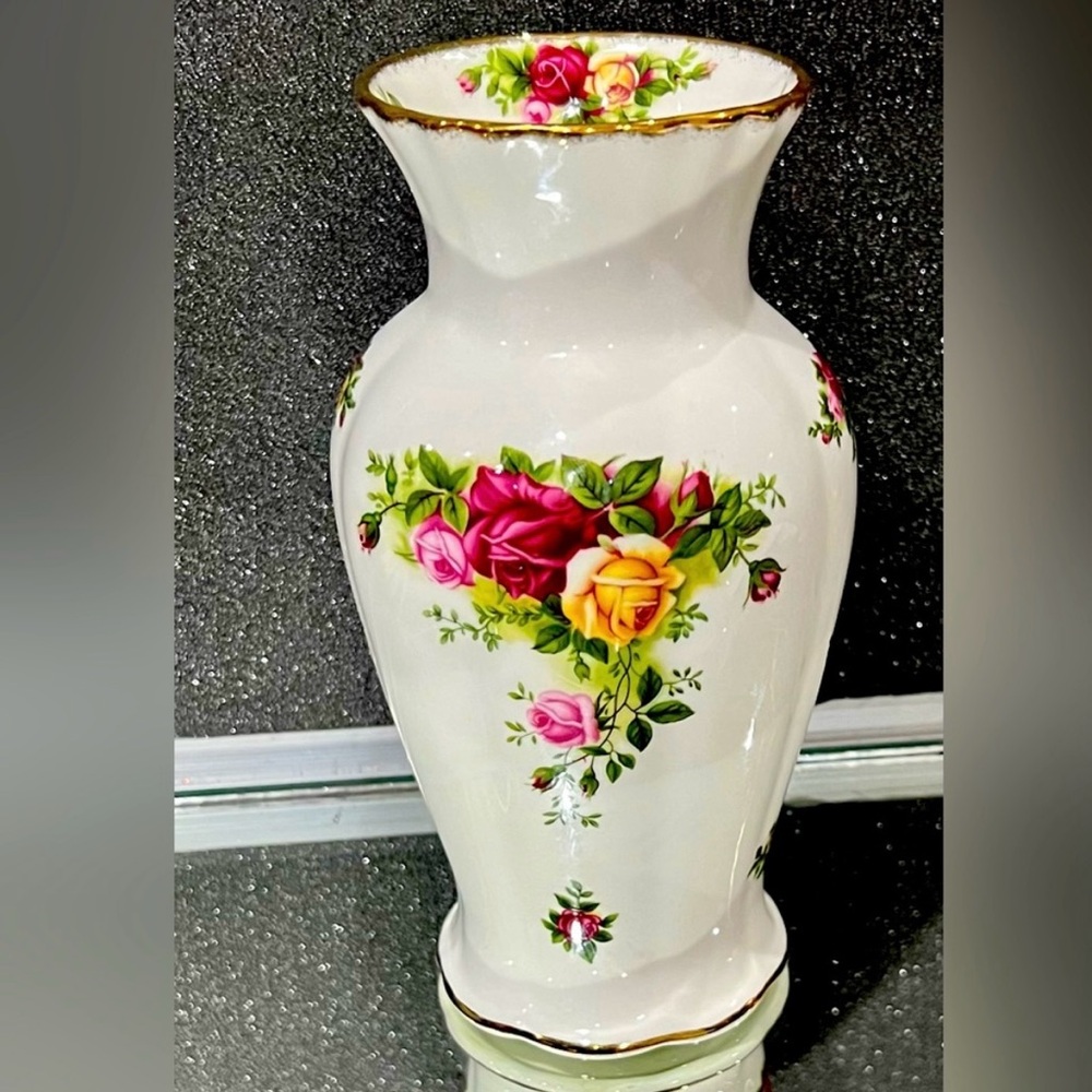 Royal Albert White Vase with Pink and Yellow Floral Design